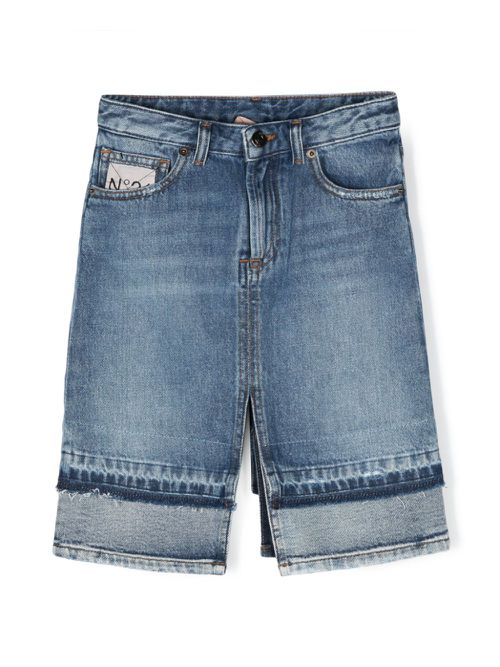 Logo-embroidered slit skirt - Blue