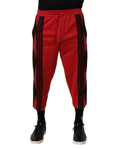 Embroidered Cotton Joggers — Red
