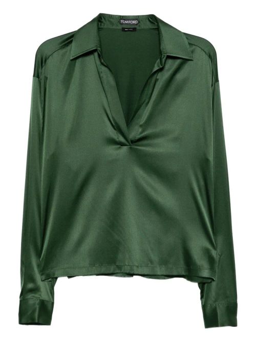Stretch Silk Satin Polo Shirt With Embroidered Tf Logo