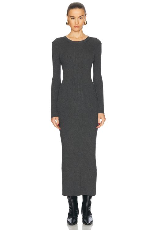 Enza Costa Silk Sweater Rib Crew Dress in Heather Charcoal - Grey.  XL also in