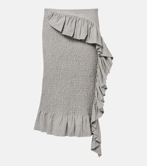 Ruffled smocked cotton midi skirt
