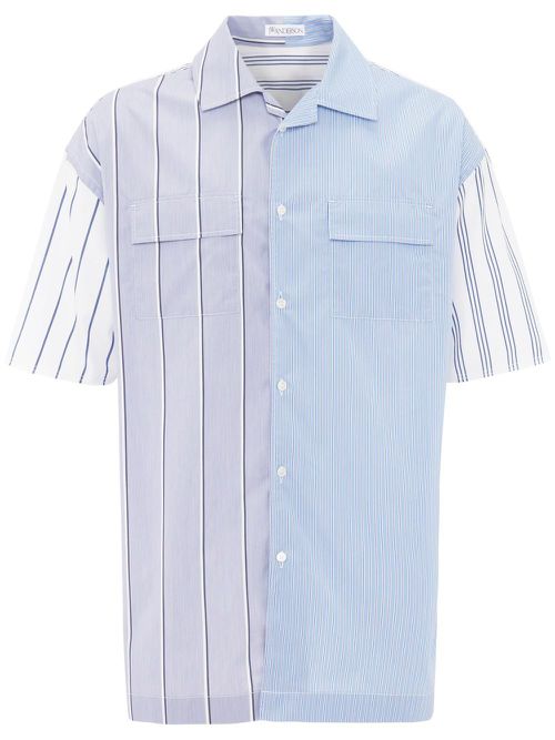 Panelled stripe-print shirt - Blue