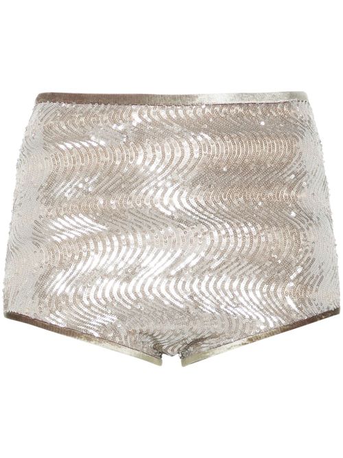Sequinned high-waist shorts - Silver