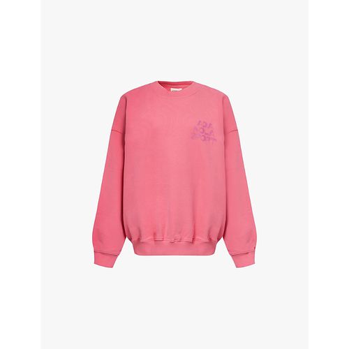 Womens Pink Oversized Brand Print Organic-cotton Sweatshirt 