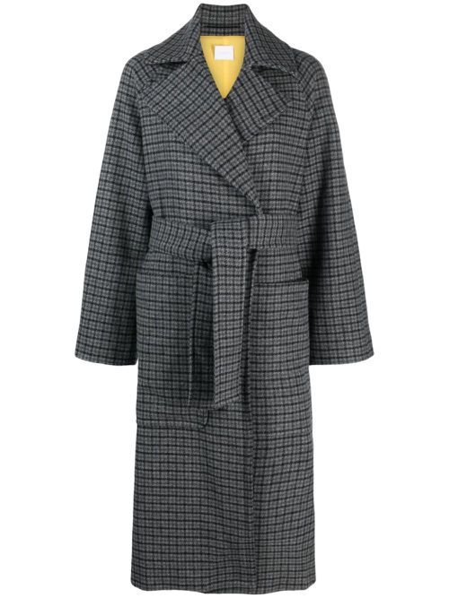 Belted checked felted coat - Grey