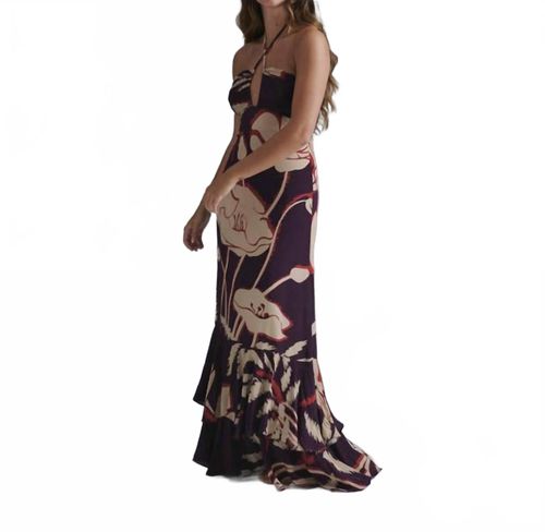 Sevillana Crepe Chine Maxi Dress In Purple Gladiolos