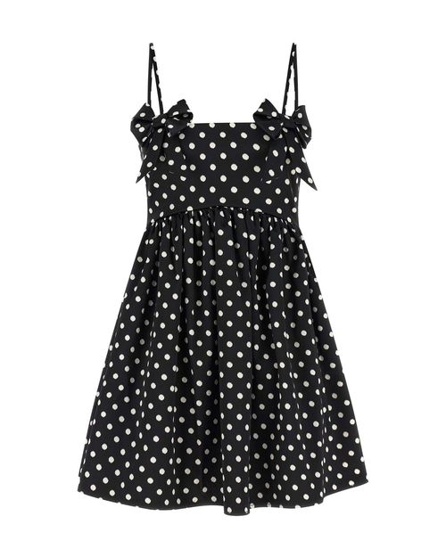 Polka-Dot Satin Dress — Black