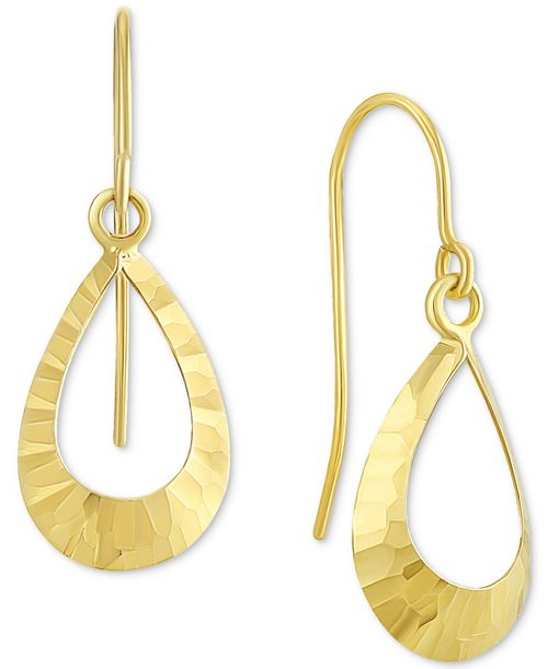 Hammered Open Teardrop Drop Earrings in 10k Gold - Gold