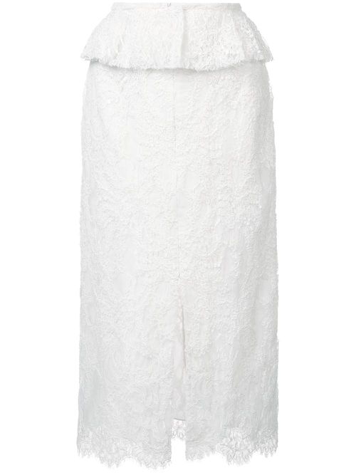 Floral lace slit pencil skirt - Neutrals