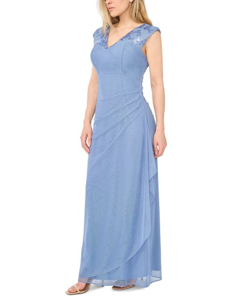 Petite Polyester Blend Sleeveless Long Gown - Periwinkle