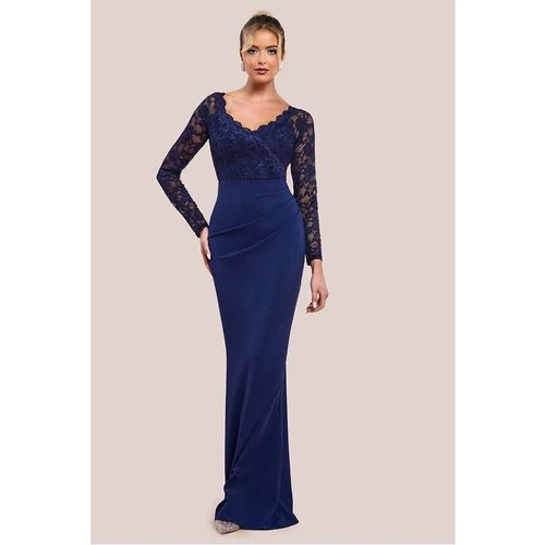 Goddiva Scalloped Lace & Scuba Maxi Dress - Navy