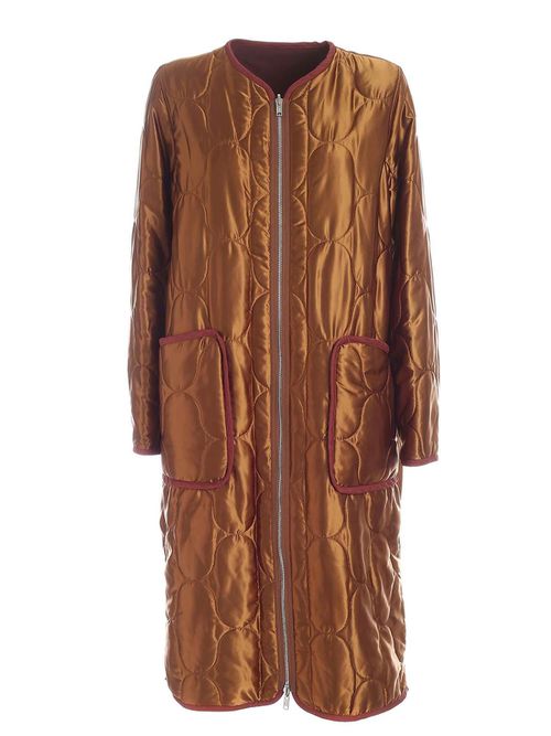 Reversible down jacket in ocher and brick red