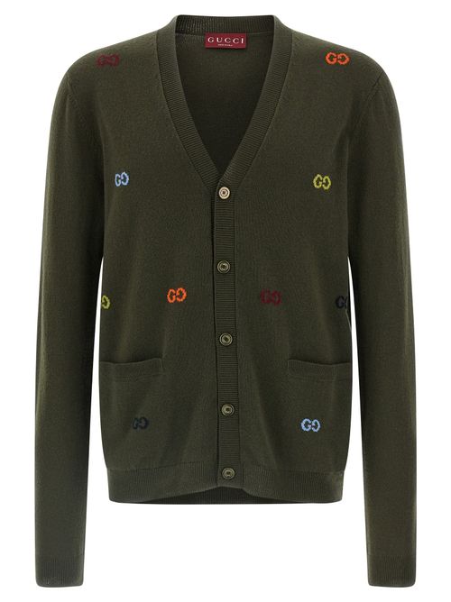 Multicolor GG Intarsia Cashmere Cardigan — Green