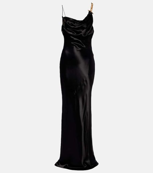Chain-detail draped satin gown