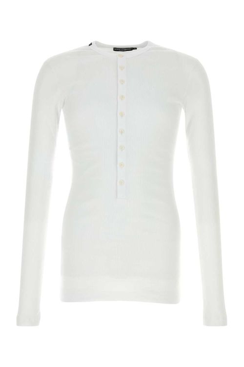 Ribbed Stretch Cotton T-Shirt — White