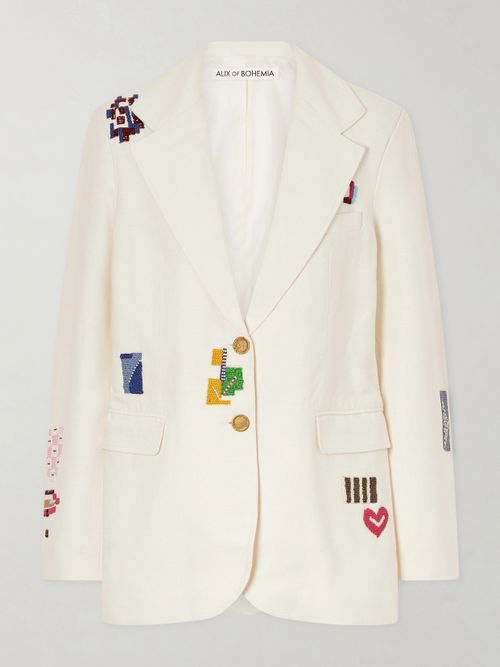 Afternoon Abstract Tile Bead-embellished Silk Blazer - Off-white