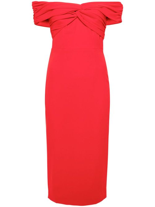 Off-shoulder crepe midi dress - Red