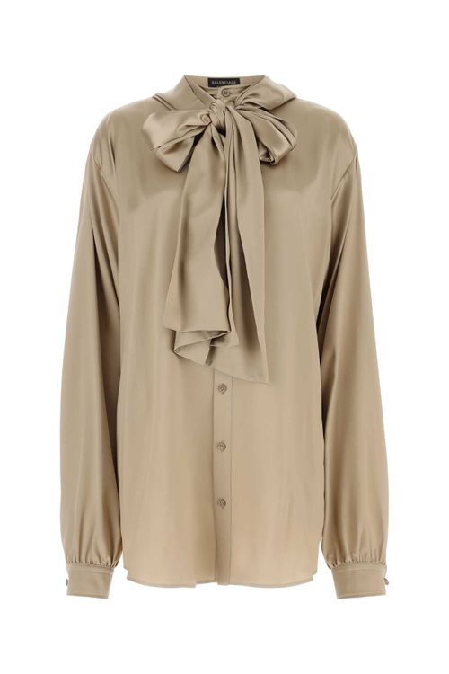 Bow-Tie Silk Shirt — Beige
