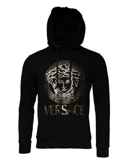 Medusa-Logo Cotton Hoodie — Black