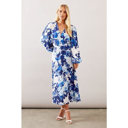 Wallis Womens Petite Floral Viscose Wrap Dress - Blue - Size 14 UK