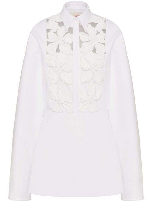 Floral-embroidered cut-out shirtdress - White
