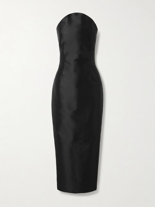 Monica Strapless Satin Midi Dress - Black