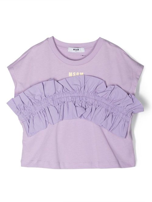 Ruffled-detail cotton T-shirt - Purple