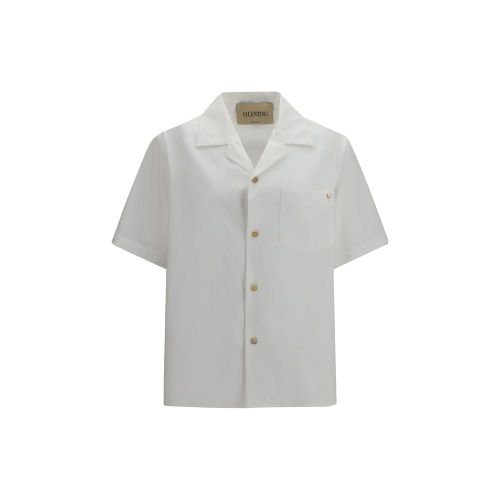 Cotton Short-Sleeve Bowling Collar Shirt — White