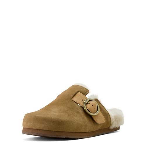 Women's Country Mule Sherpa in Ranch Brown Suede, B Medium Width, Size 3, by