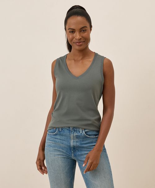 Women's Castor Green Softspun V-Neck Tank