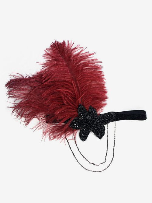 Flapper Headband 1920s Costume The Great Gatsby Feather Headpieces Burgundy Women Vintage Accessories Halloween