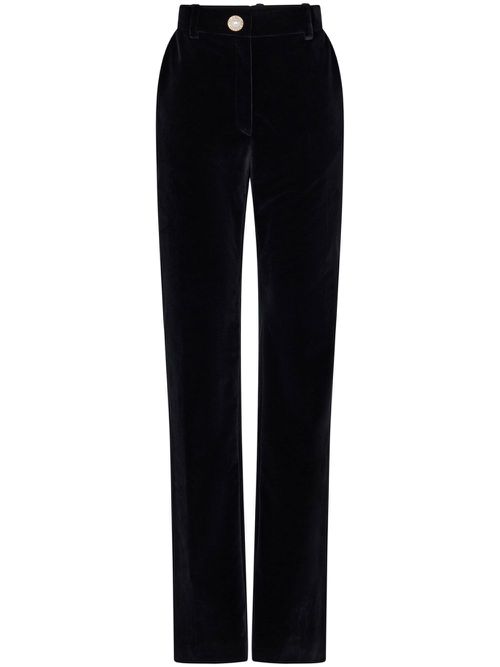 High-waisted velour trousers - Black