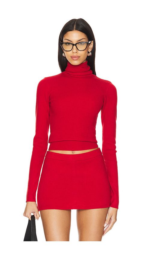 Frankies Bikinis Tucker Cloud Knit Turtleneck in Brown. M. Also in