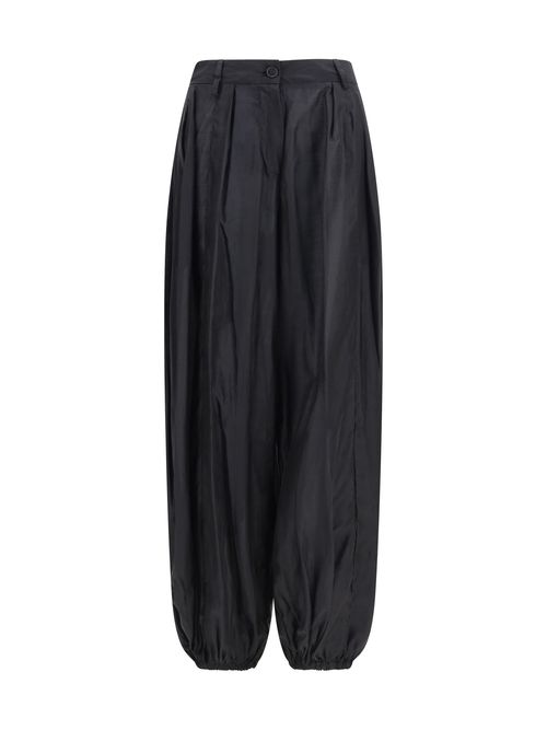 Pleated Balloon-Leg Muslin Trousers — Black