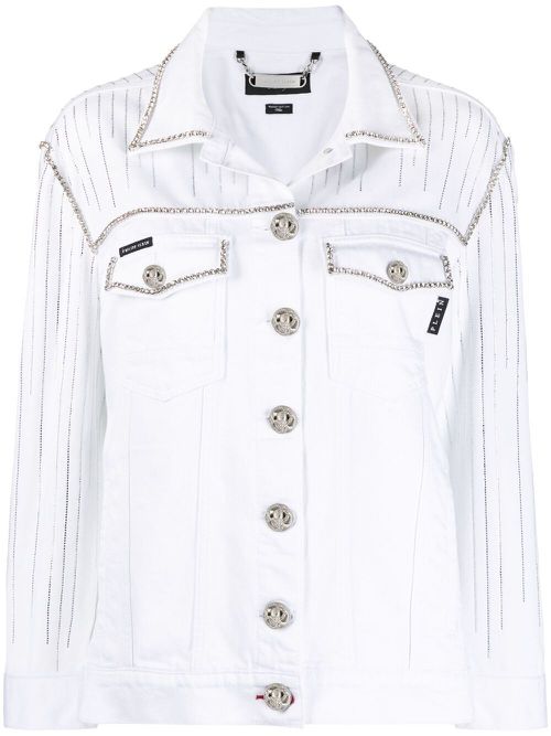 Fringe-detail denim jacket - White