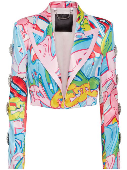 Bombing Graffiti-print spencer jacket - Pink