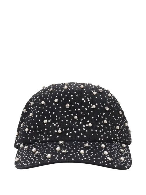 Faux-pearl rhinestone baseball cap - Black
