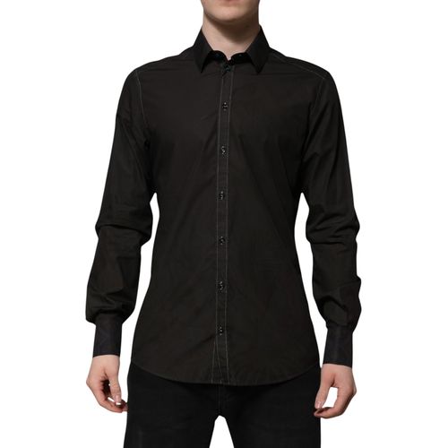 Cotton Jacquard Dress Shirt — Black