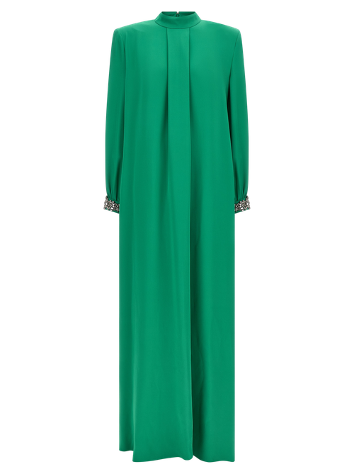 Crystal-Embroidered Silk Dress — Green