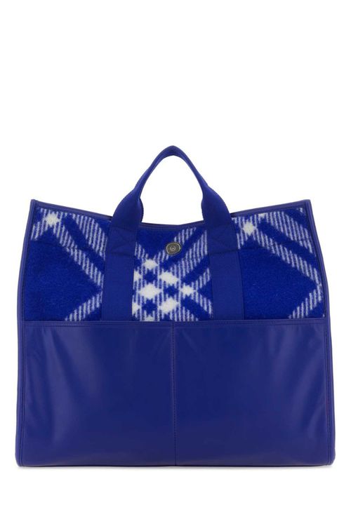 Blue check-pattern tote bag