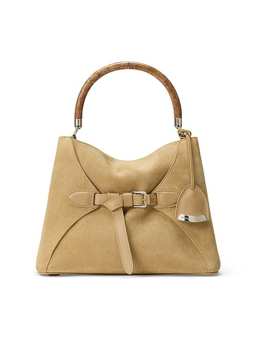 Women's Suede Wood Top Handle Bag - Tan