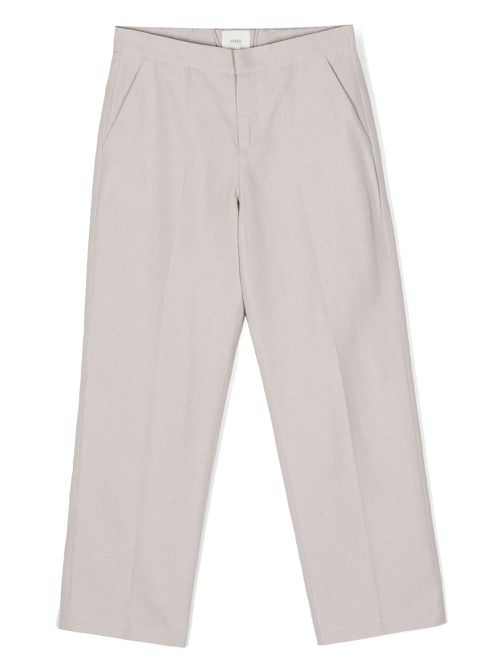 Logo-embroidered straight-leg trousers - Neutrals