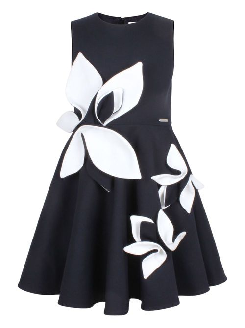 Floral-appliqué skater dress - Blue