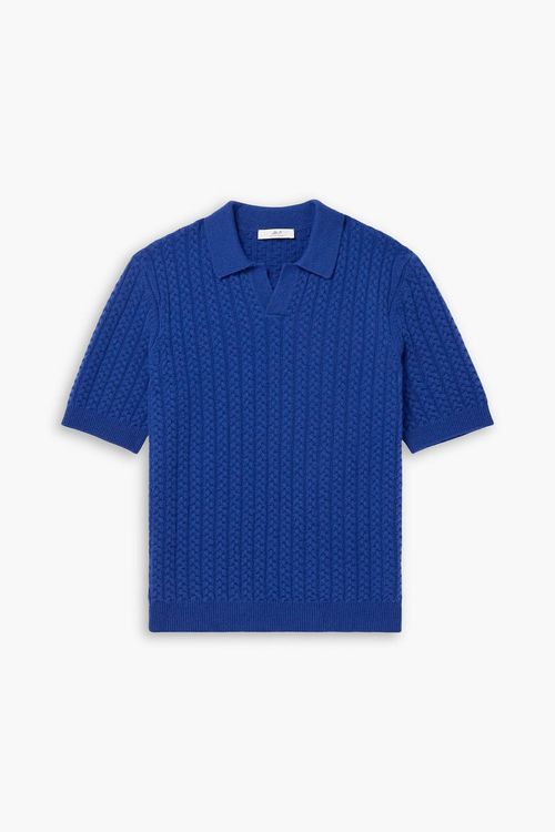 Cable-knit wool polo shirt - Blue - XL