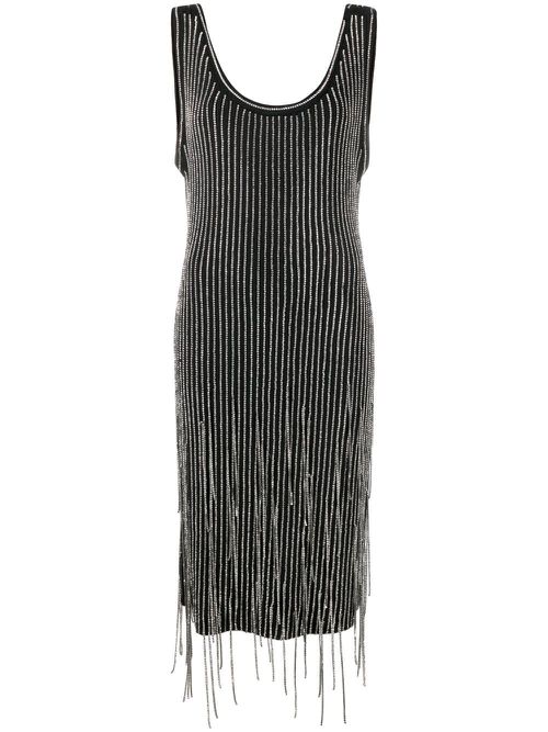 Fringe-detail knitted dress - Black