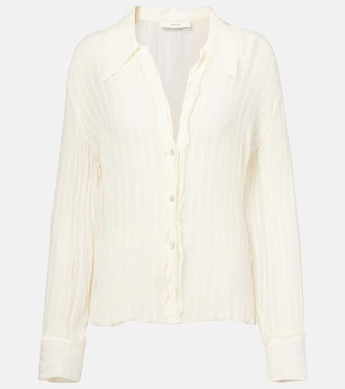 Ruffled striped semi-sheer shirt