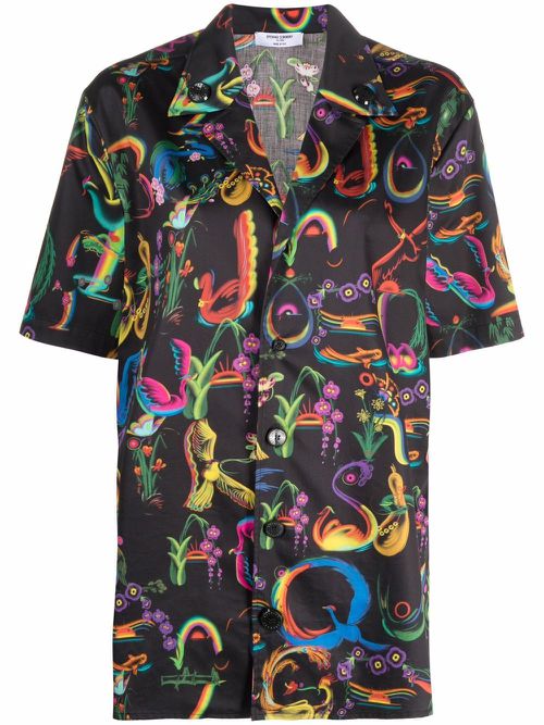 Alphabet-print short-sleeved shirt - Black