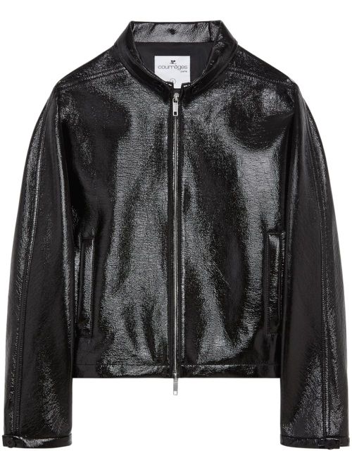 Vinyl-finish zip-up bomber jacket - Black