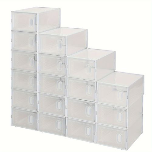 TEMU Autoforever 18/12/6 Pack Clear Plastic Shoe Storage Boxes - Stackable Foldable Space-saving Organizer With Lid, Durable Rectangular Closet