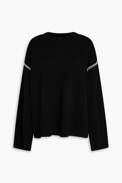 Embroidered merino wool-blend sweater - Black - S
